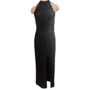 Adrianna Papell Evening Silk VTG Black Beaded Cocktail Party Dress Size 6
